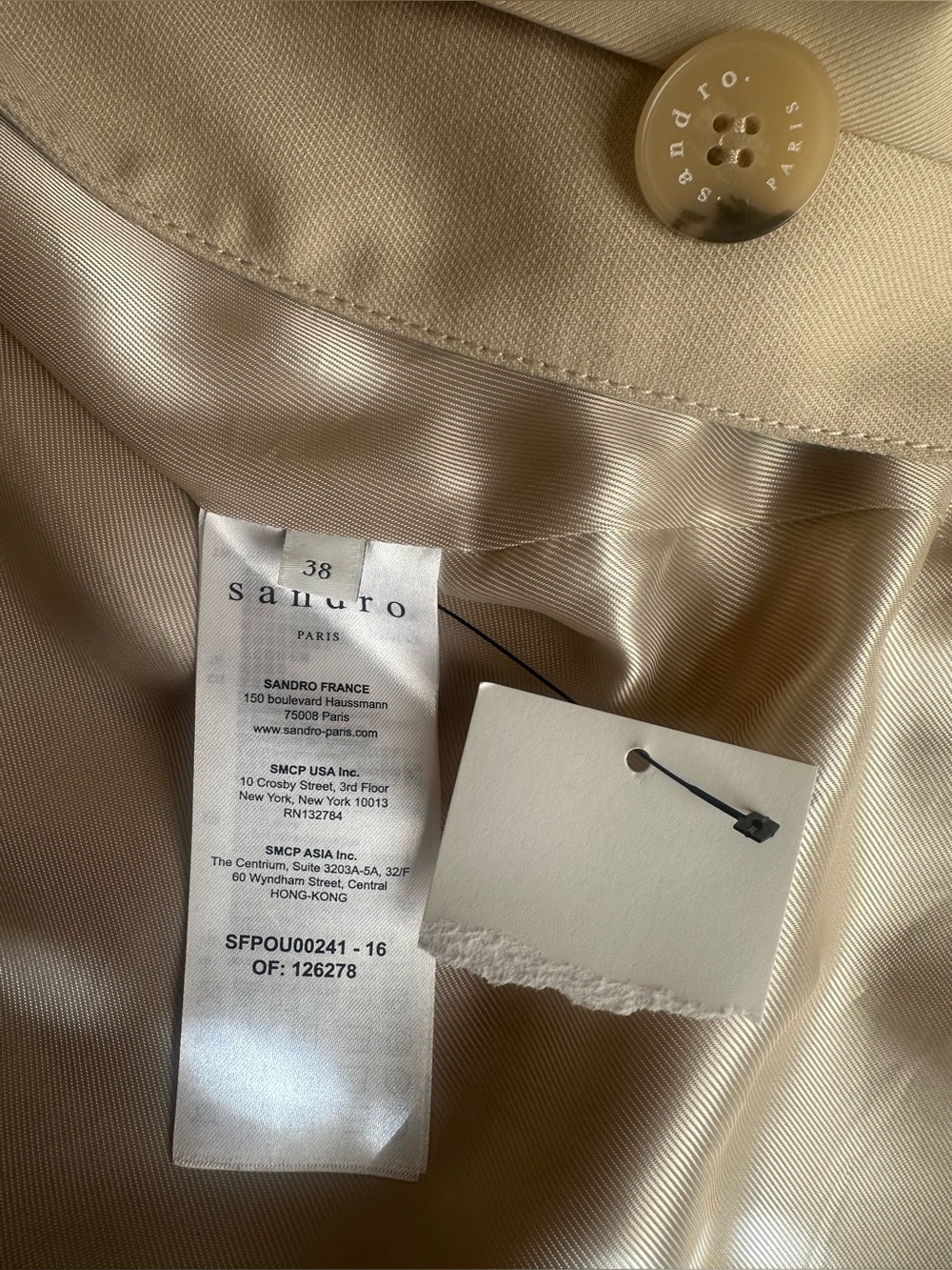 Sandro pleated Cream Satin-Lined Coat Sz.38 - Picture 14 of 14